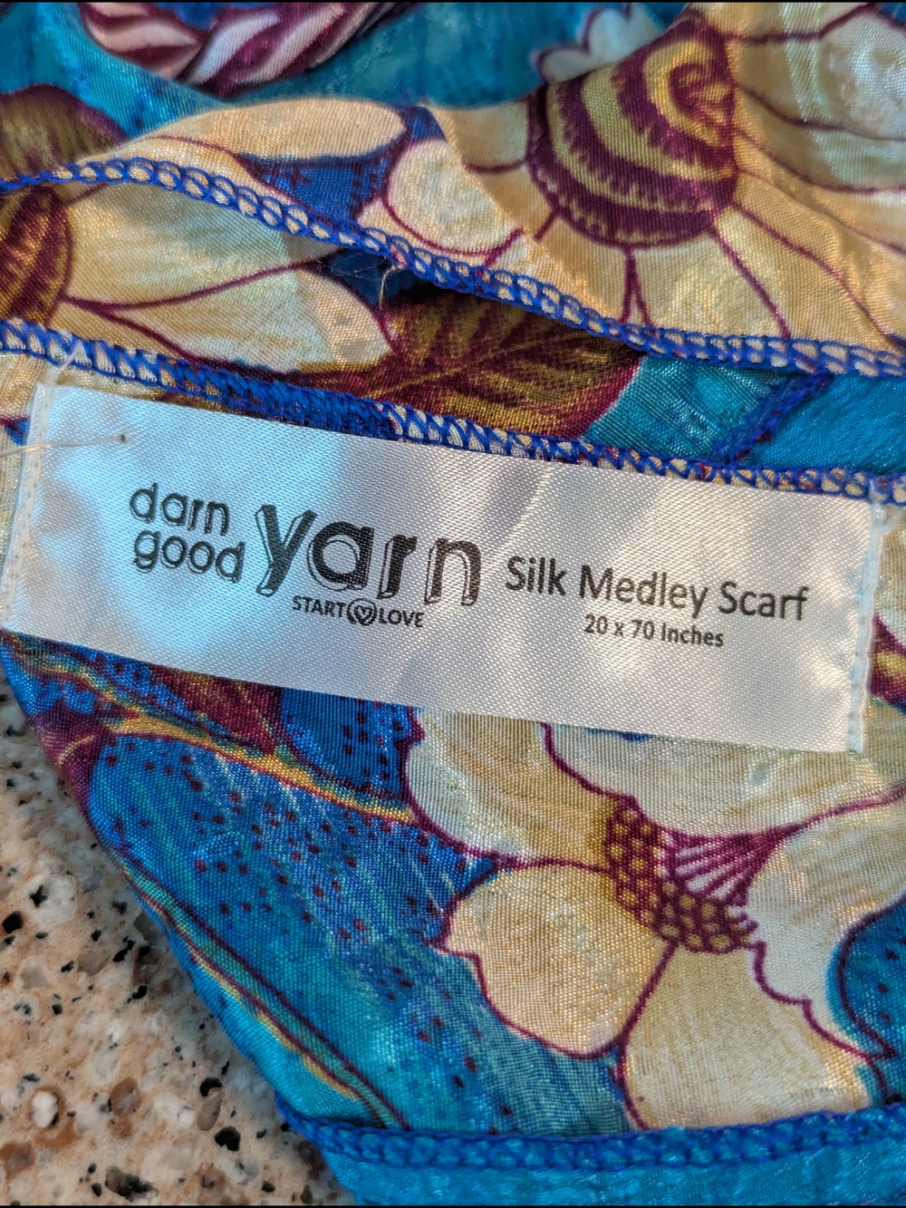 darn good yarn Silk Medley Floral Scarf - Blue & Cream